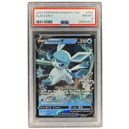 Glaceon V 040/203 Holiday Calendar PSA 8 Pokemon TCG Sword Shield Evolving Skies