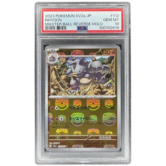 Rhydon 112/165 PSA 10 Master Ball Reverse Holo Japanese Pokemon 151 SV2a Graded Card