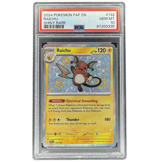 Raichu 132/091 PSA 10 Shiny Rare Pokemon TCG Scarlet & Violet Paldean Fates Graded Card