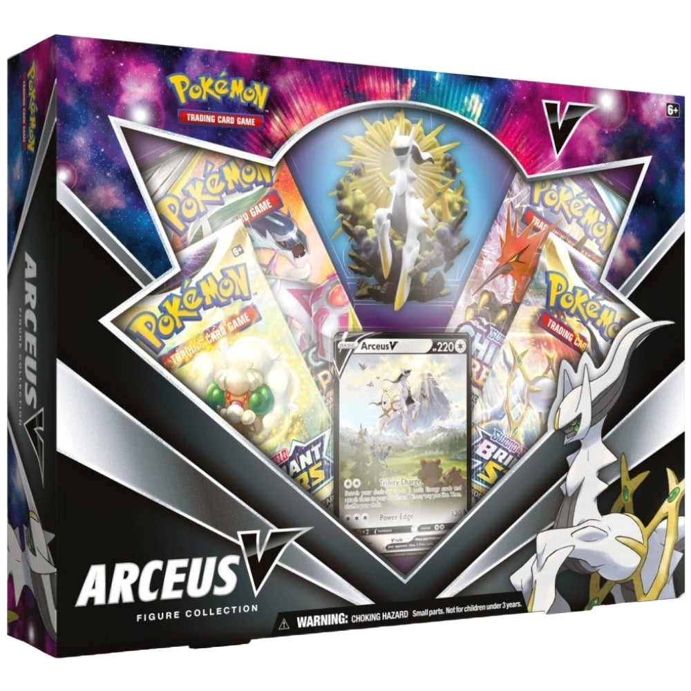 Front angled view of the Pokemon Trading Card Game Sword and Shield Arceus V Figure Collection.
