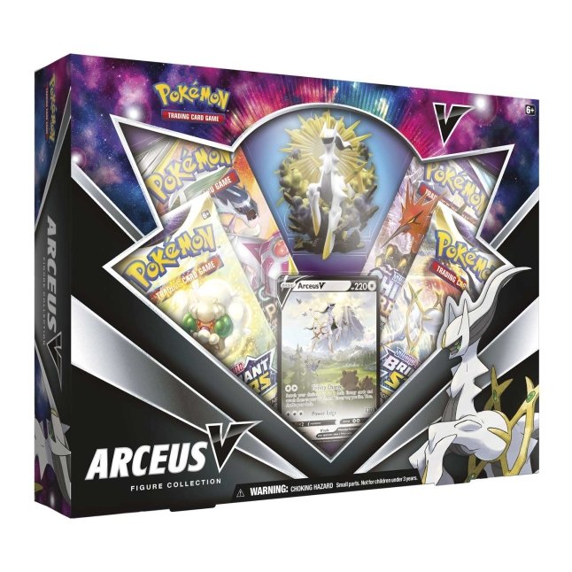 Front angled view of the Pokemon trading card game Arceus V Figure Collection.