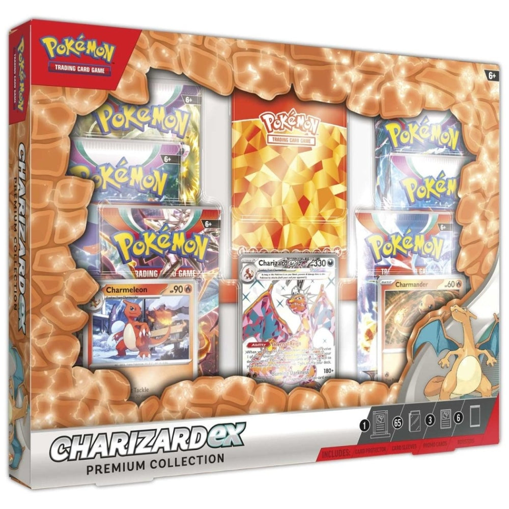Front angled view of the Pokemon Trading Card Game Charizard ex Premium Collection.