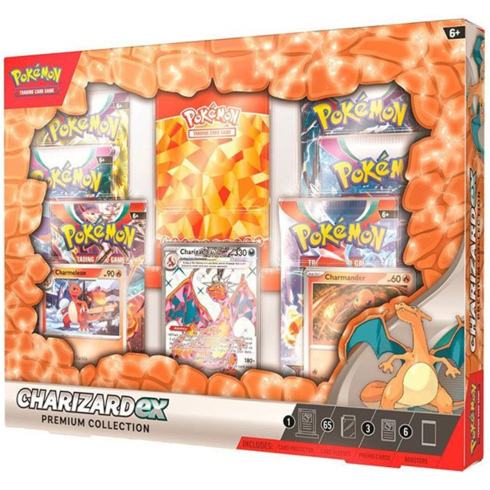 Front angled view of the Pokemon Trading Card Game Charizard ex Premium Collection.