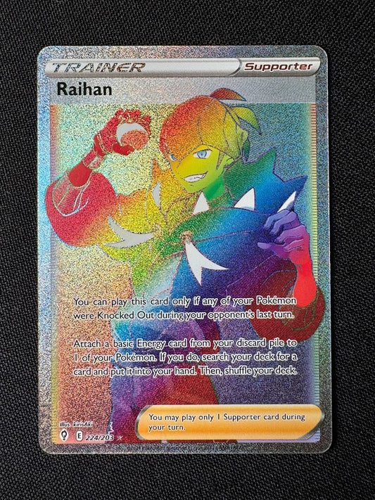 Raihan 224/203 Rainbow Secret Rare Full Art Pokemon TCG Sword & Shield Evolving Skies