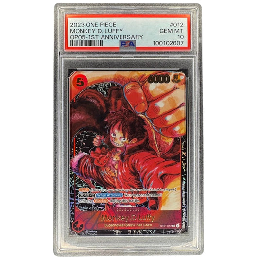 Monkey D Luffy ST01-012 SR 1st Anniversary PSA 10 One Piece Card Game OP05 Awakening Of The New Era Graded Card