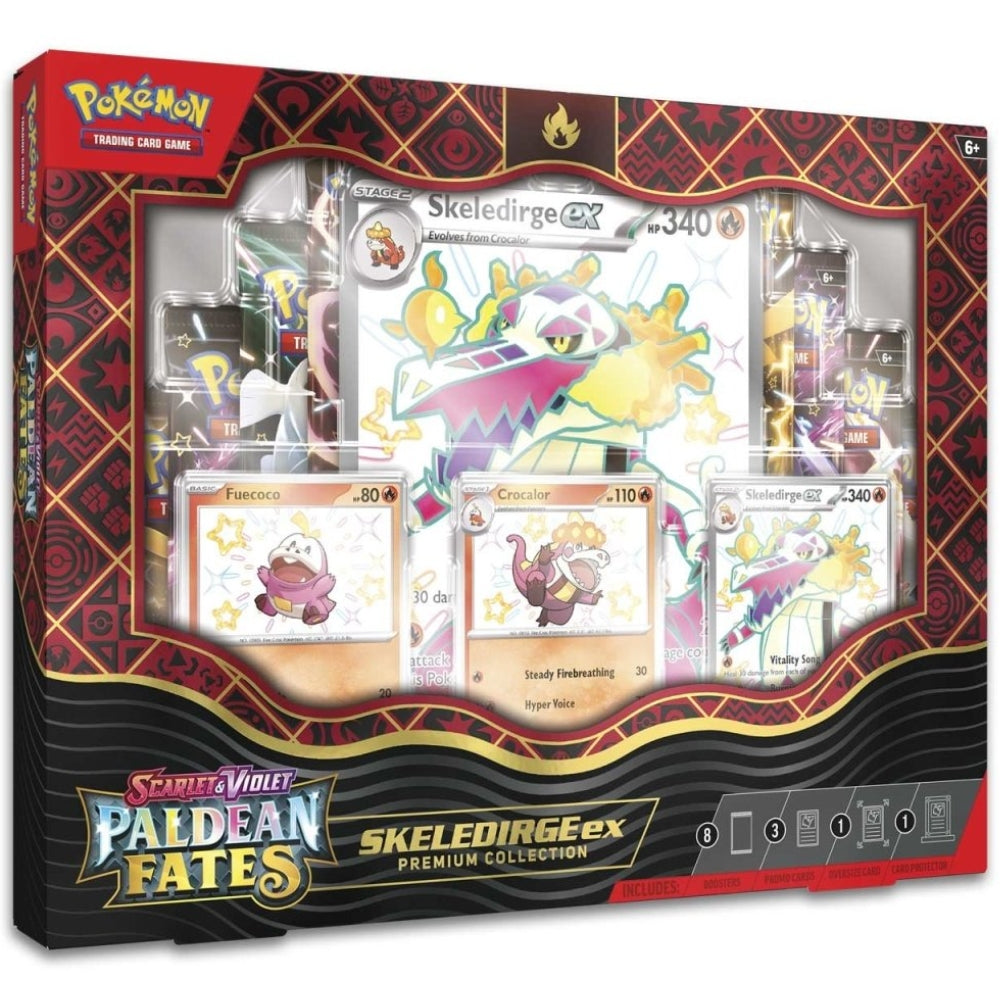 Front view of The Pokemon Trading Card Game Scarlet & Violet Skeledirge ex Premium Collection.