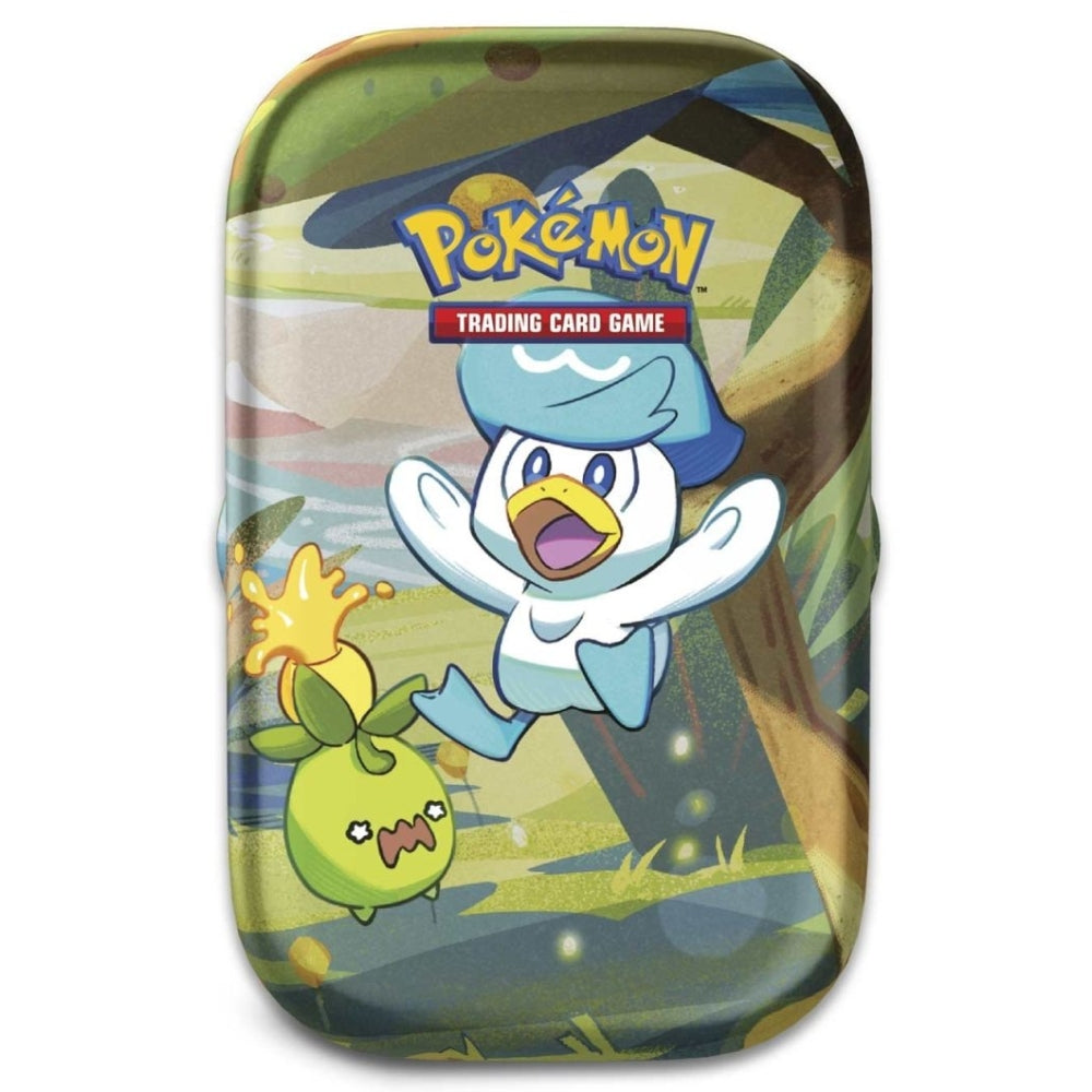 Front view of The Pokemon Trading Card Game Paldea Friends Mini Tin featuring Quaxly.