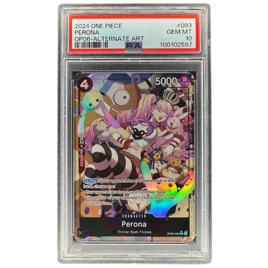 Perona OP06-093 PSA 10 SR Alt Art One Piece Card Game OP06 Wings Of The Captain Graded Card