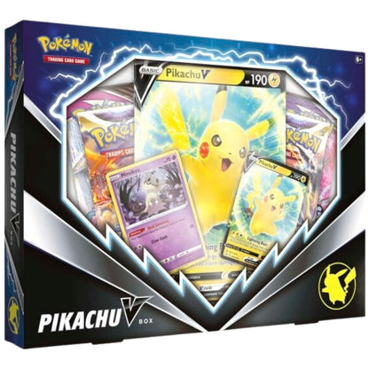 Front View of the Pokemon trading card game Pikachu V Box.