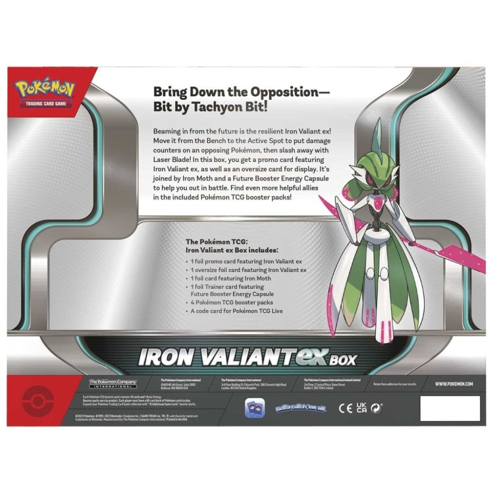 Rear view of The Pokemon Trading Card Game Iron Valiant ex box.