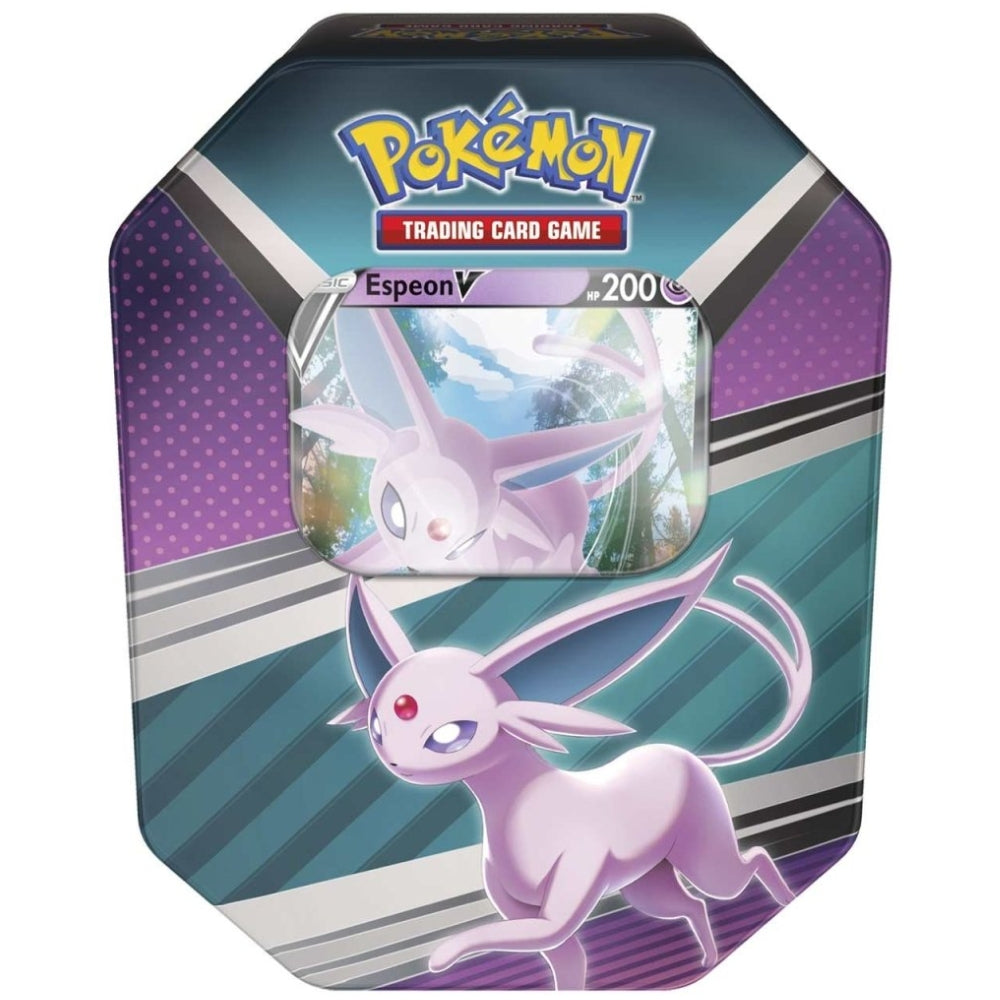Front View of The Pokemon Trading Card Game V Heroes Tin featuring Espeon V.
