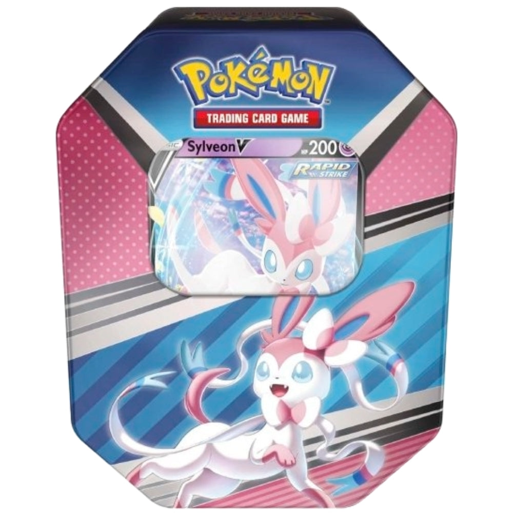 Front View of The Pokemon Trading Card Game V Heroes Tin featuring Sylveon V.
