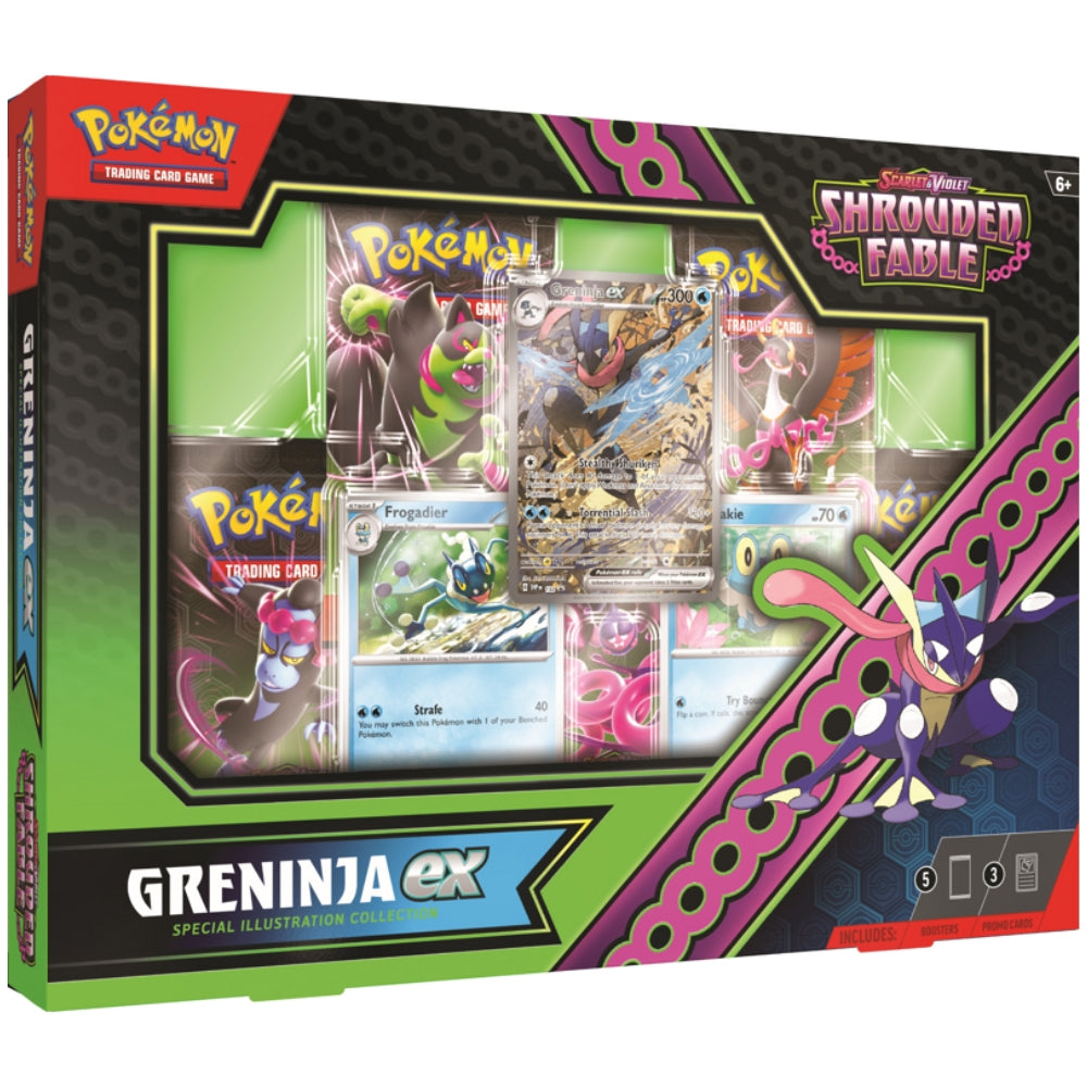 Front angled view of the Pokemon Trading Card Game Scarlet and Violet Shrouded Fable Greninja ex Special Illustration Collection.