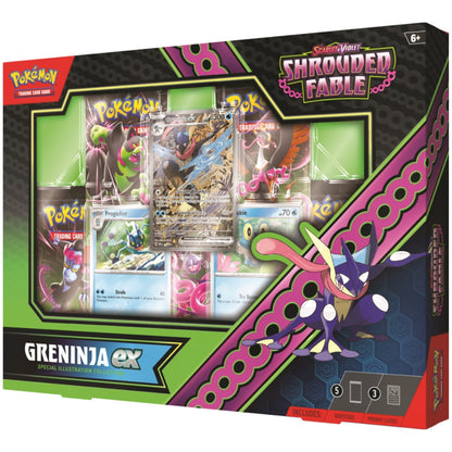 Front angled view of the Pokemon Trading Card Game Scarlet and Violet Shrouded Fable Greninja ex Special Illustration Collection.