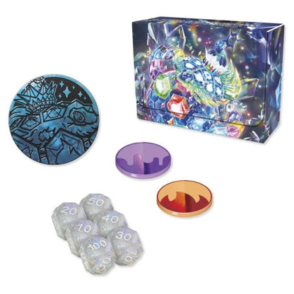 Pokemon Deck Box, Coin, Dice and Condition Markers from The Pokemon Trading Card Game Terapagos ex Ultra-Premium Collection.