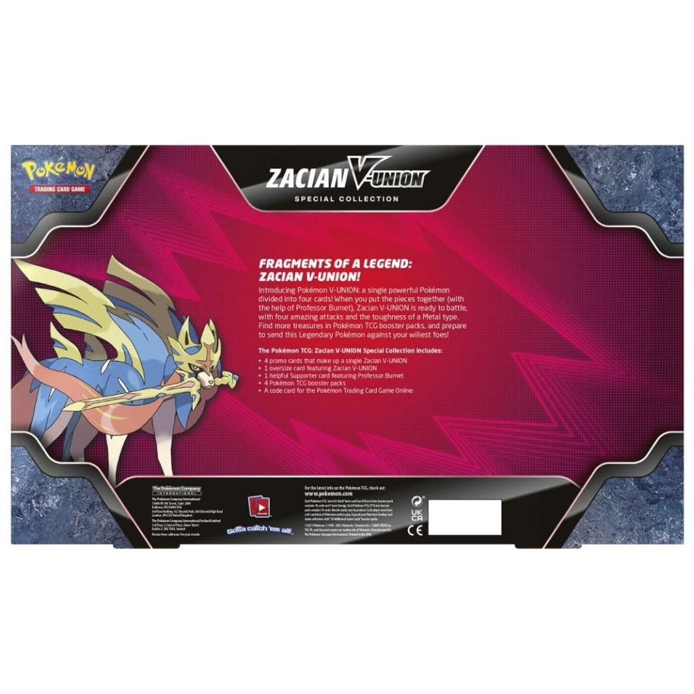 Rear view of the Pokemon Zacian V-UNION Special Collection Box.