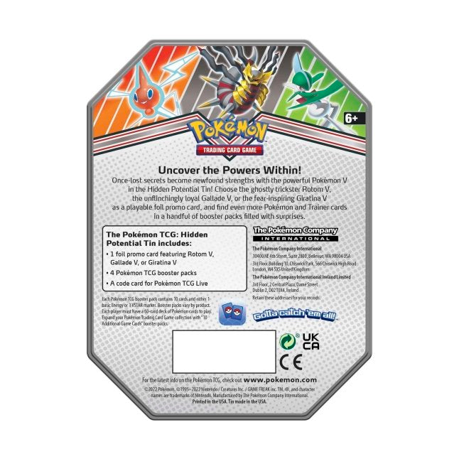 Rear of the Front of the Pokemon Trading Card Game Giratina Hidden Potential Tin.