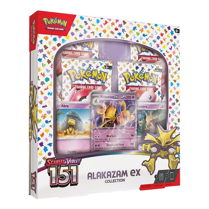 Front angle view of the Pokémon TCG Scarlet & Violet 151 Alakazam ex Collection.