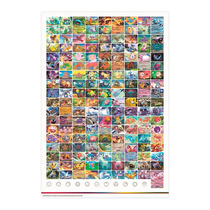 View of the other side of the poster contained within the Pokemon Trading Card Game Scarlet and Violet 151 Poster Collection.